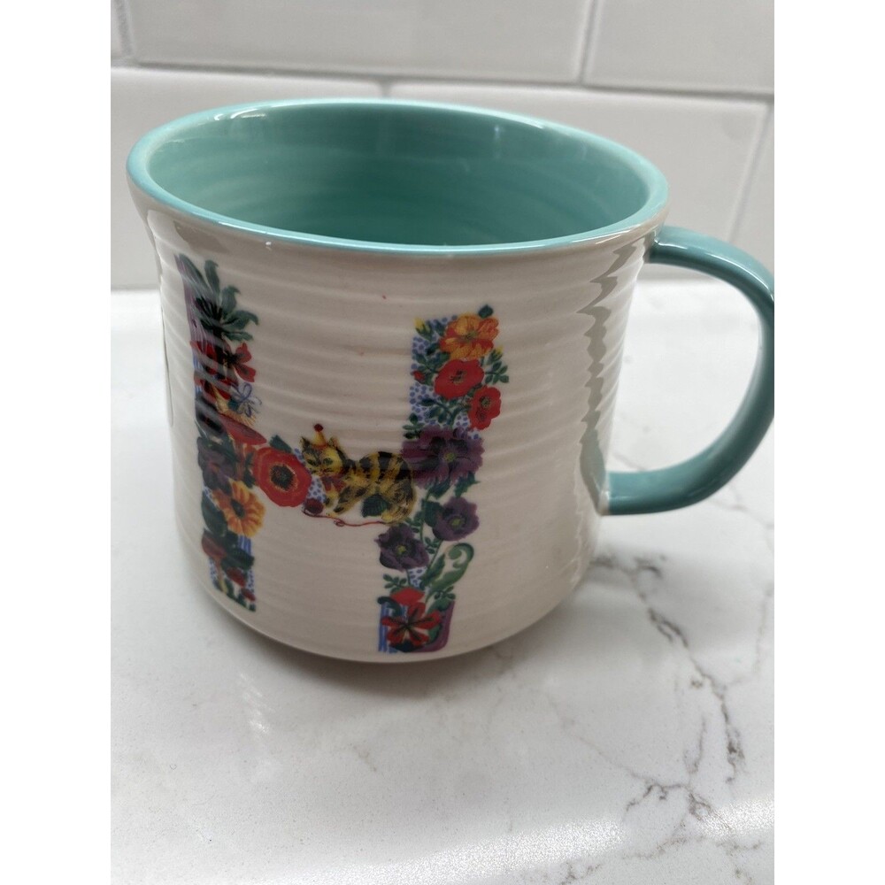 Anthropologie Nathalie Lete Bouquet Monogram Floral H Coffee Mug